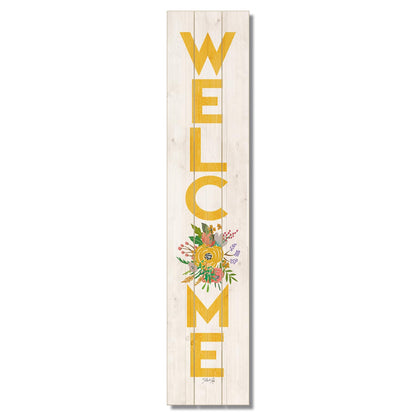 CounterArt "Floral Welcome" Vertical Decorative Indoor/Outdoor Pallet Wood Sign 36" by 7.5" Made in the USA