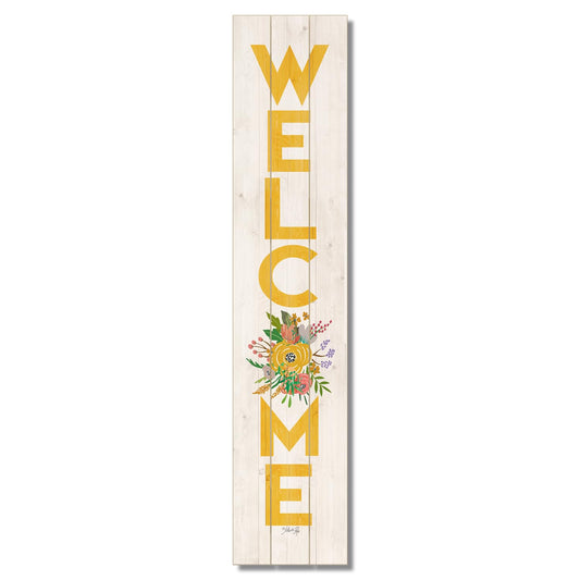 CounterArt "Floral Welcome" Vertical Decorative Indoor/Outdoor Pallet Wood Sign 36" by 7.5" Made in the USA