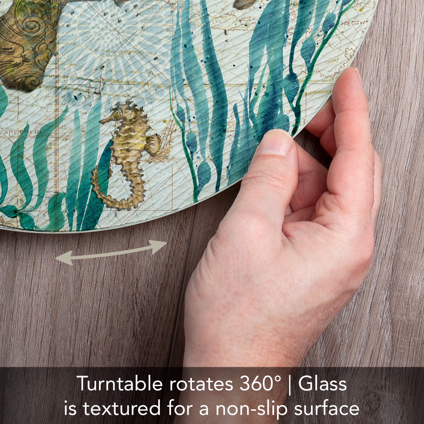 CounterArt Monterey Bay Turtles 4mm Tempered Glass Lazy Susan Turntable 13" Diameter