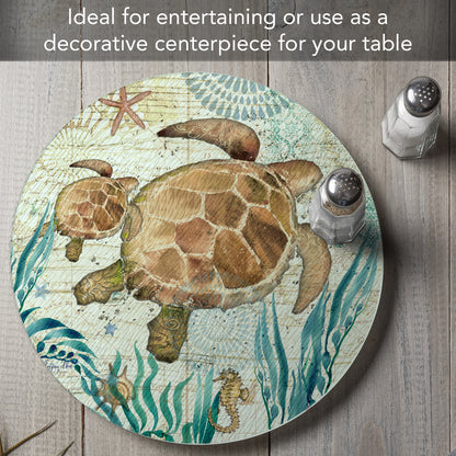 CounterArt Monterey Bay Turtles 4mm Tempered Glass Lazy Susan Turntable 13" Diameter