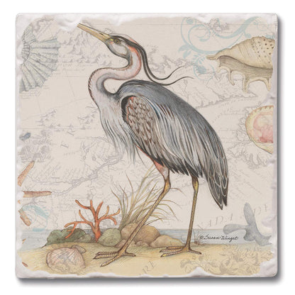 Thirstystone Blue Heron 4 Pack Tumbled Tile Stone Coasters 4" Square Manufactured in the USA