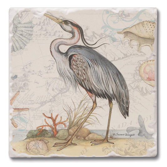 Thirstystone Blue Heron 4 Pack Tumbled Tile Stone Coasters 4" Square Manufactured in the USA