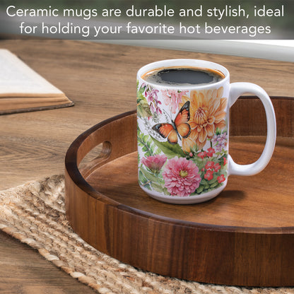 Highland Home Botanica Large Decorative Ceramic Mug 15 oz. Manufactured in the USA