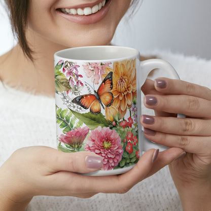 Highland Home Botanica Large Decorative Ceramic Mug 15 oz. Manufactured in the USA