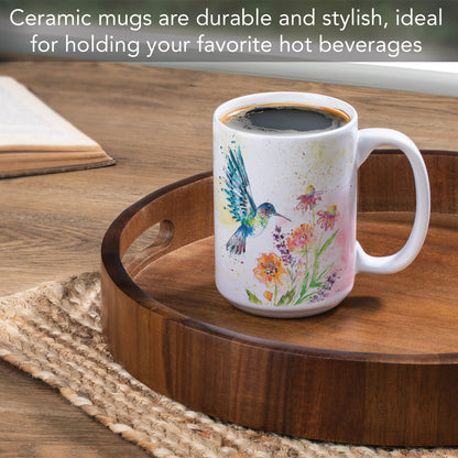 Highland Home Hummingbird Flight Large Decorative Ceramic Mug 15 oz. Manufactured in the USA