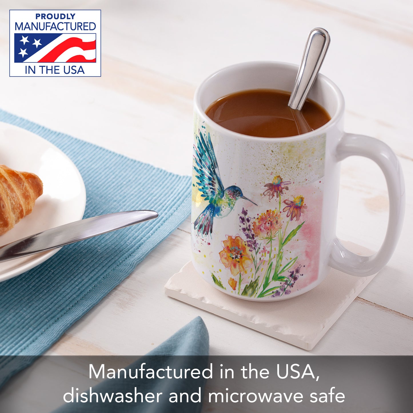 Highland Home Hummingbird Flight Large Decorative Ceramic Mug 15 oz. Manufactured in the USA