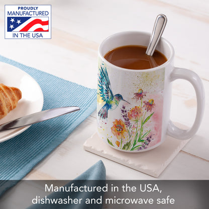 Highland Home Hummingbird Flight Large Decorative Ceramic Mug 15 oz. Manufactured in the USA