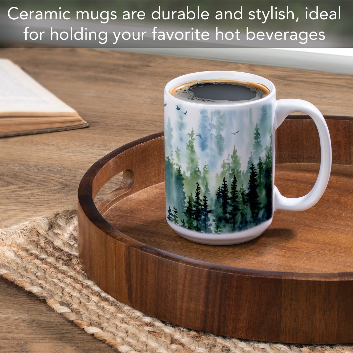 Highland Home Tree Line Large Decorative Ceramic Mug 15 oz. Manufactured in the USA