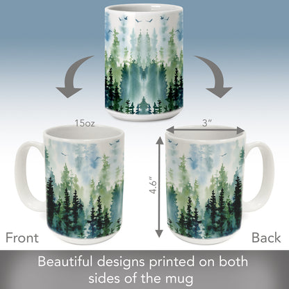 Highland Home Tree Line Large Decorative Ceramic Mug 15 oz. Manufactured in the USA