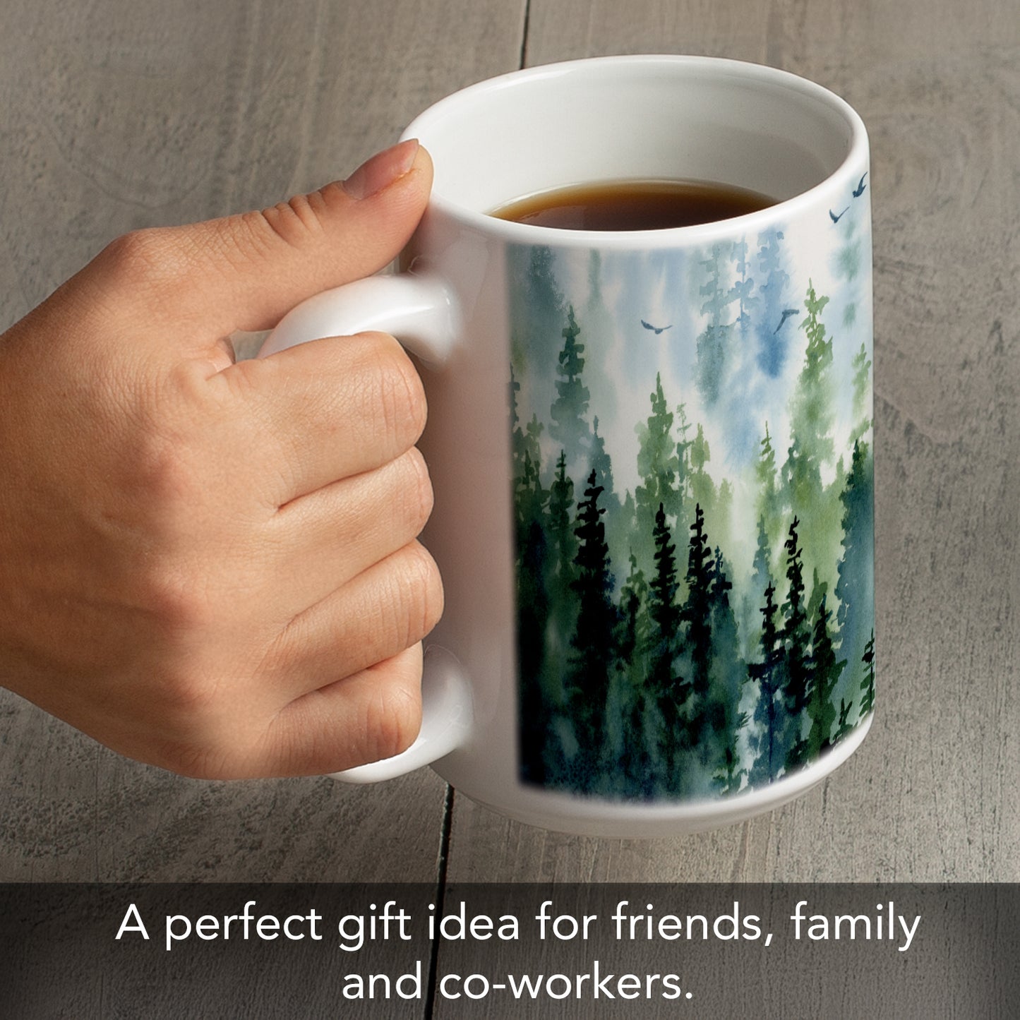 Highland Home Tree Line Large Decorative Ceramic Mug 15 oz. Manufactured in the USA