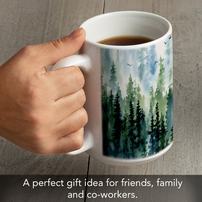 Highland Home Tree Line Large Decorative Ceramic Mug 15 oz. Manufactured in the USA