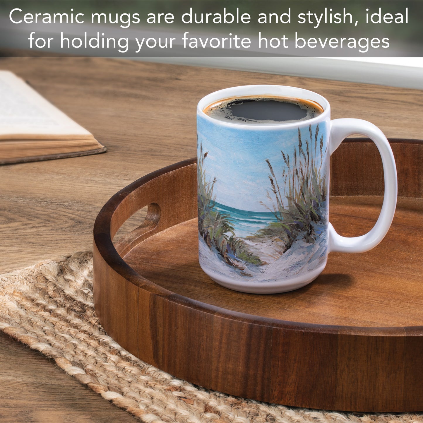 Highland Home Seascape Large Decorative Ceramic Mug 15 oz. Manufactured in the USA Dishwasher Safe Microwave Safe