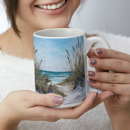 Highland Home Seascape Large Decorative Ceramic Mug 15 oz. Manufactured in the USA Dishwasher Safe Microwave Safe