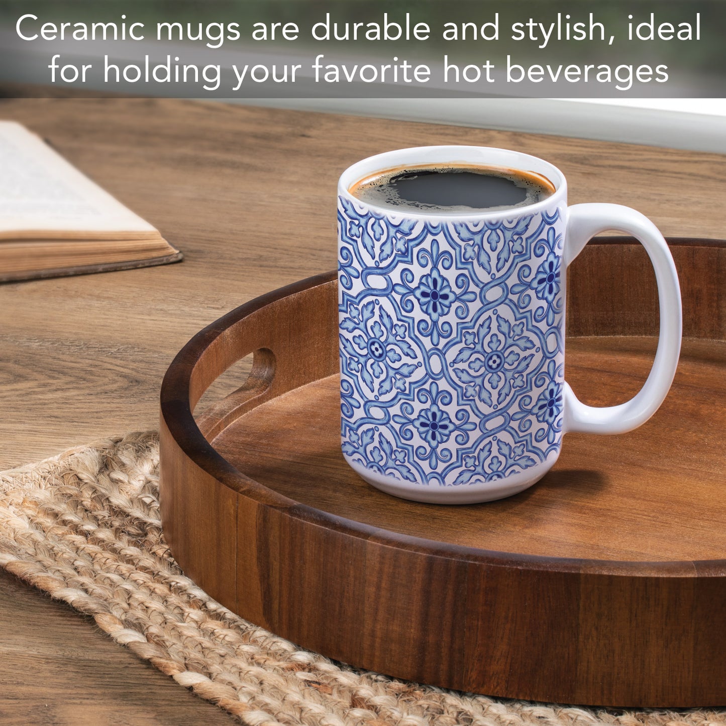 Highland Home Verandah Large Decorative Ceramic Mug 15 oz. Manufactured in the USA