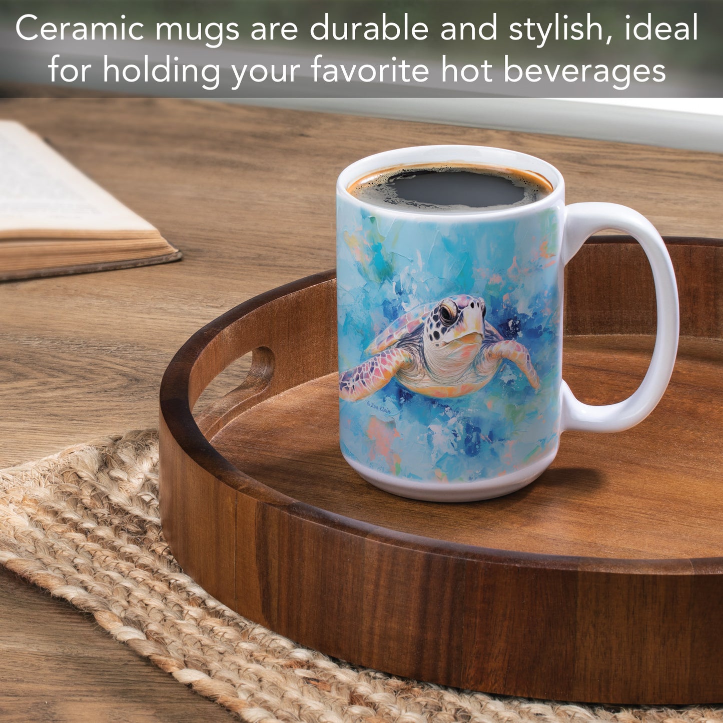 Highland Home Coastal Turtle Large Decorative Ceramic Mug 15 oz. Manufactured in the USA