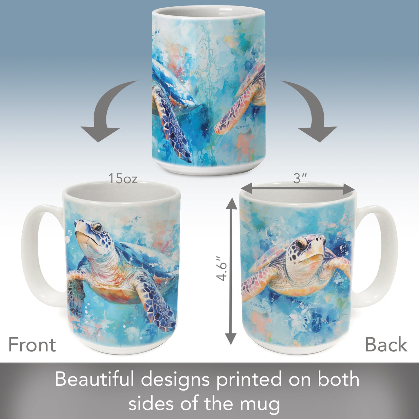 Highland Home Coastal Turtle Large Decorative Ceramic Mug 15 oz. Manufactured in the USA