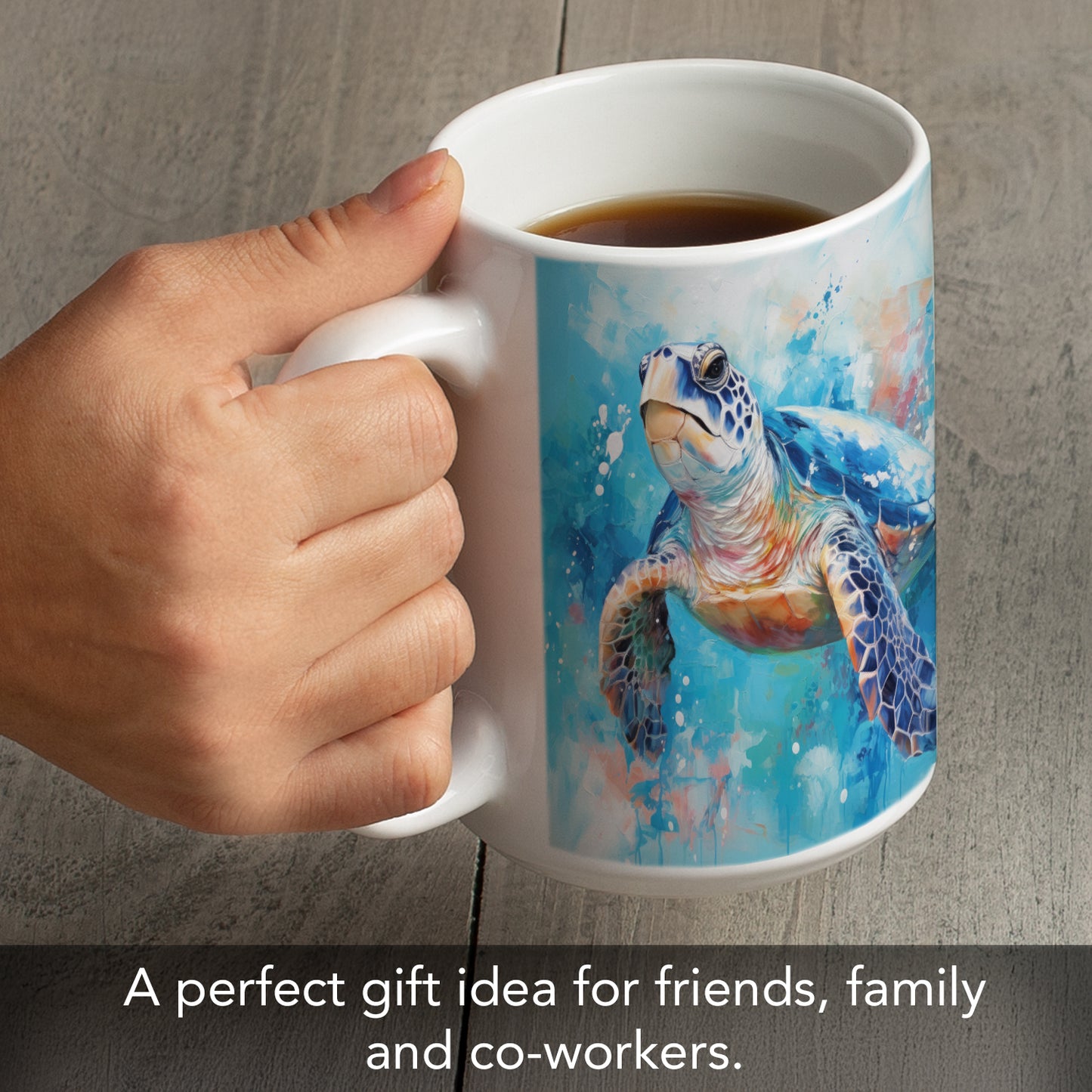 Highland Home Coastal Turtle Large Decorative Ceramic Mug 15 oz. Manufactured in the USA