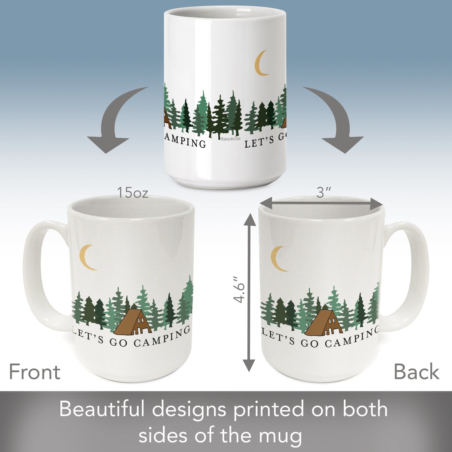 Highland Home Let's Go Camping Large Decorative Ceramic Mug 15 oz. Manufactured in the USA