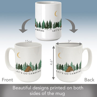 Highland Home Let's Go Camping Large Decorative Ceramic Mug 15 oz. Manufactured in the USA