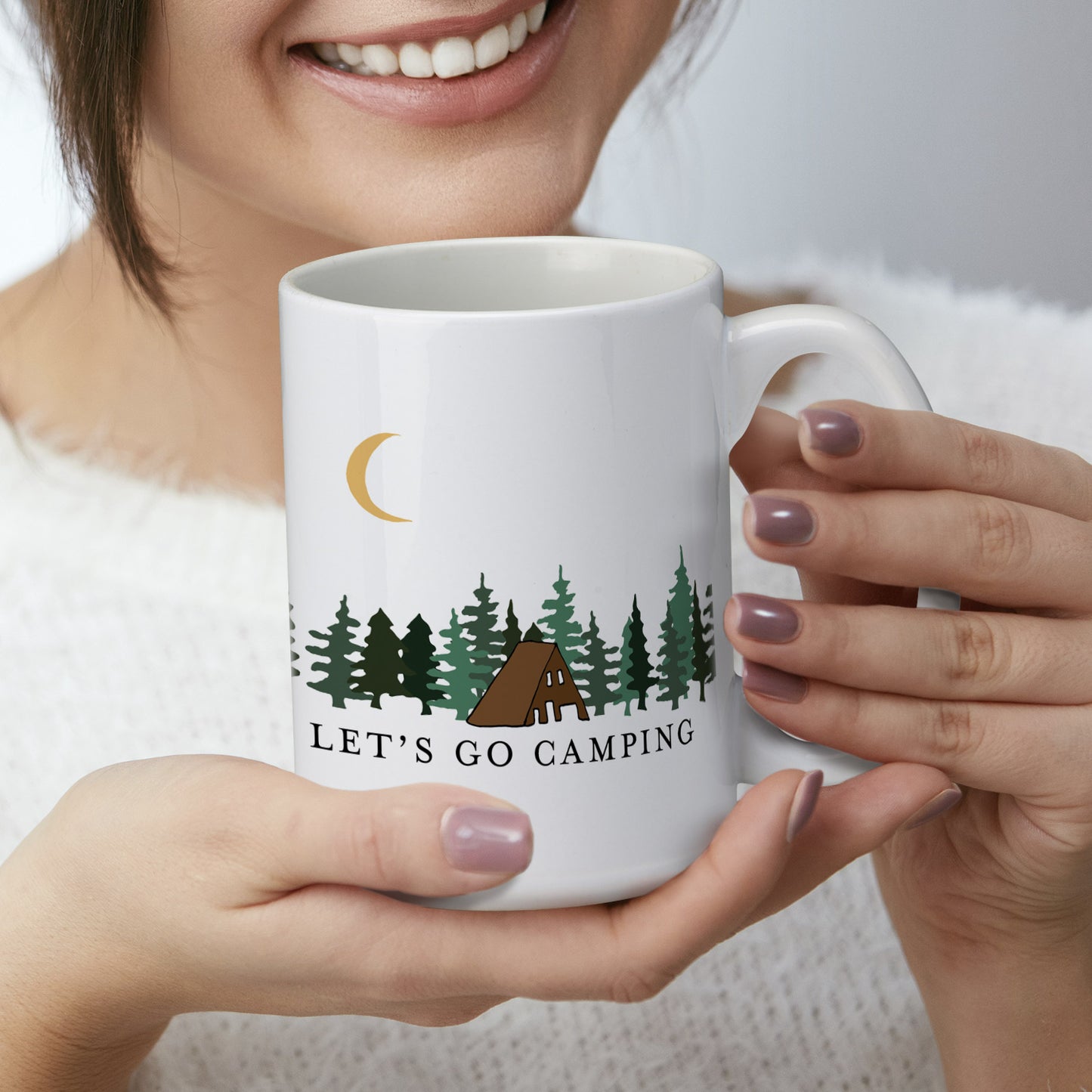 Highland Home Let's Go Camping Large Decorative Ceramic Mug 15 oz. Manufactured in the USA