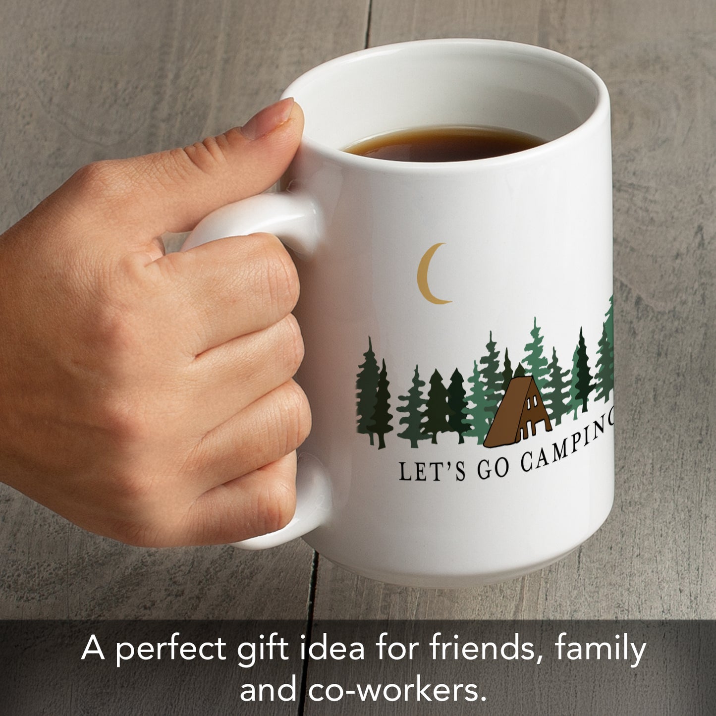Highland Home Let's Go Camping Large Decorative Ceramic Mug 15 oz. Manufactured in the USA