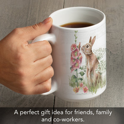Highland Home Bunny Garden Large Decorative Ceramic Mug 15 oz. Manufactured in the USA