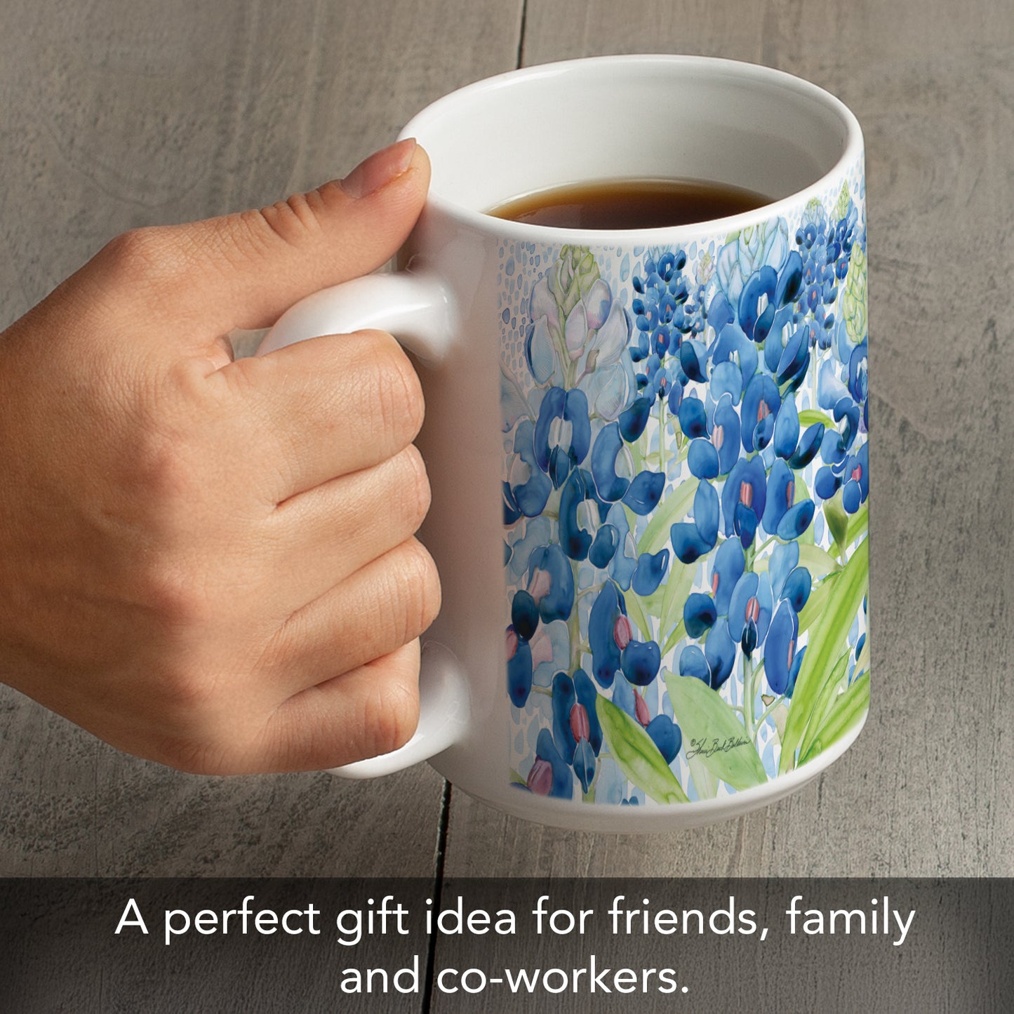 Highland Home Bluebonnets Large Decorative Ceramic Mug 15 oz. Manufactured in the USA
