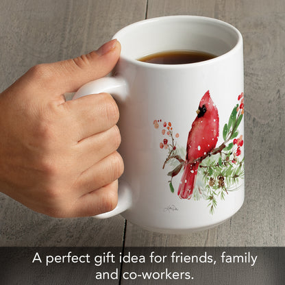 Highland Home Holiday Cardinals Large Decorative Ceramic Mug 15 oz. Manufactured in the USA