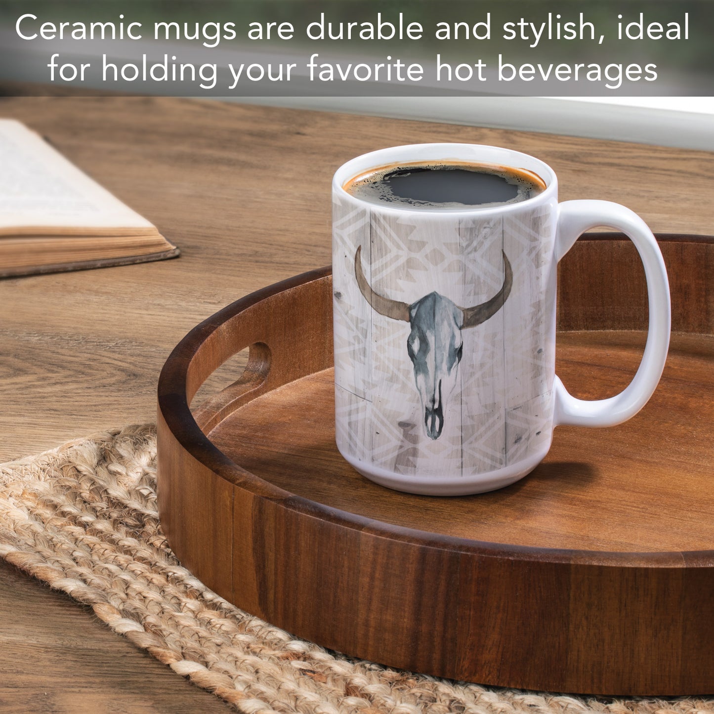 Highland Home Western Skull Large Decorative Ceramic Mug 15 oz. Manufactured in the USA