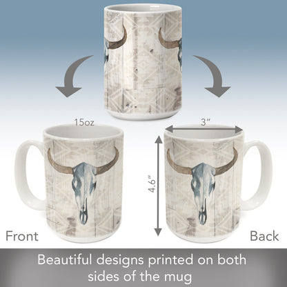 Highland Home Western Skull Large Decorative Ceramic Mug 15 oz. Manufactured in the USA