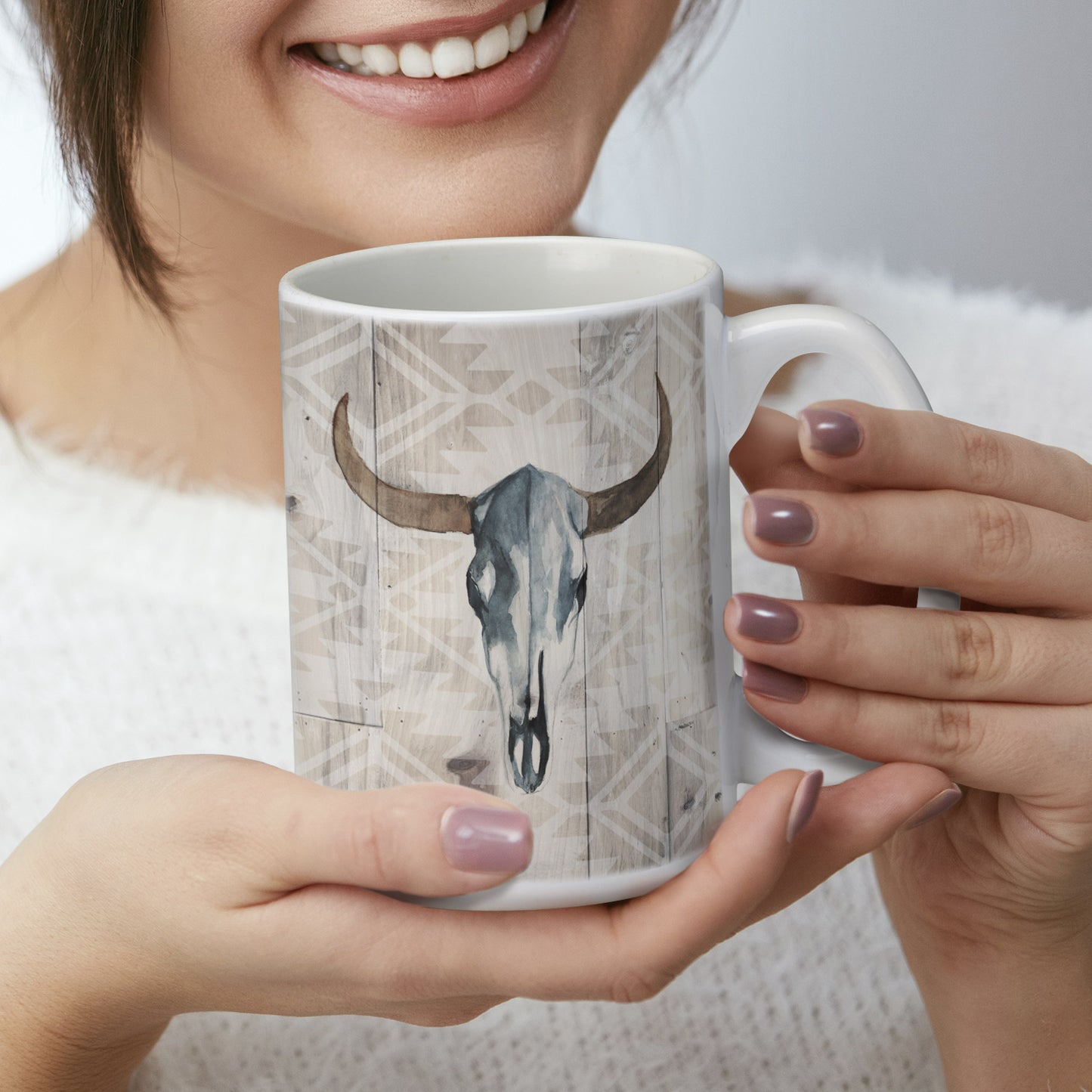Highland Home Western Skull Large Decorative Ceramic Mug 15 oz. Manufactured in the USA