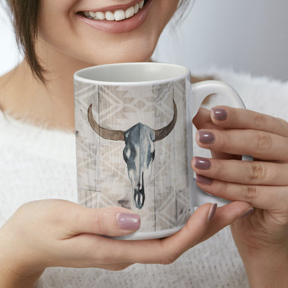 Highland Home Western Skull Large Decorative Ceramic Mug 15 oz. Manufactured in the USA
