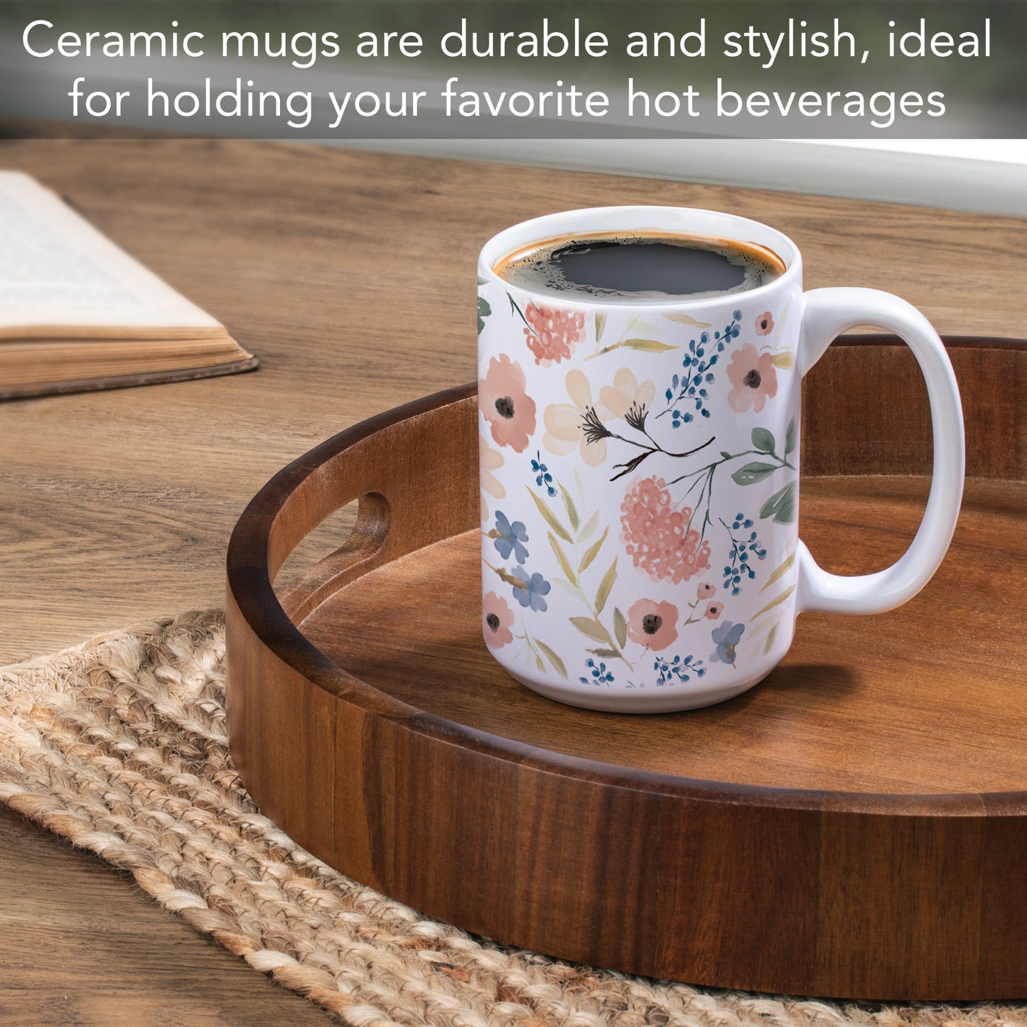 Highland Home Meadow Large Decorative Ceramic Mug 15 oz. Manufactured in the USA
