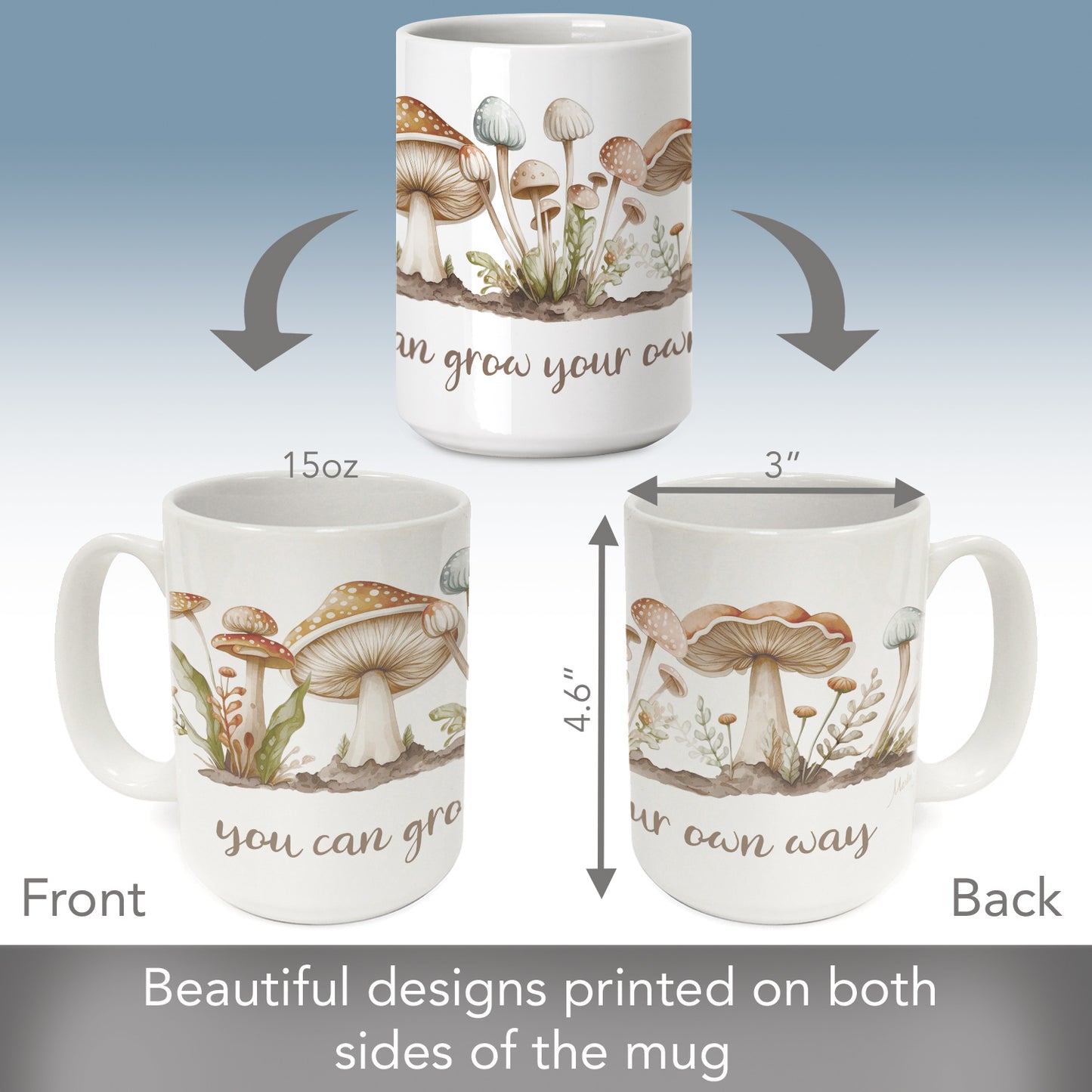 Highland Home Grow Your Own Way Large Decorative Ceramic Mug 15 oz. Manufactured in the USA