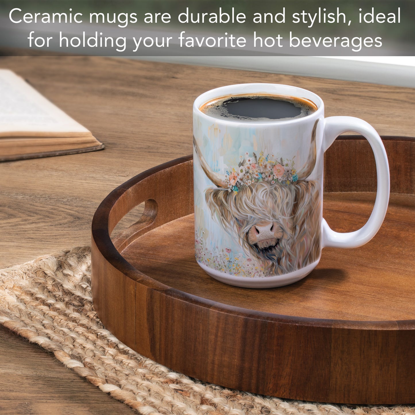 Highland Beauty Large Decorative Ceramic Mug 15 oz. Manufactured in the USA