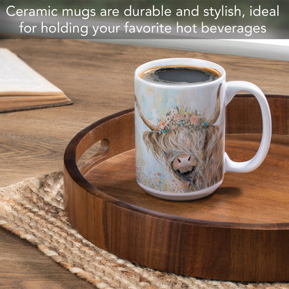 Highland Beauty Large Decorative Ceramic Mug 15 oz. Manufactured in the USA