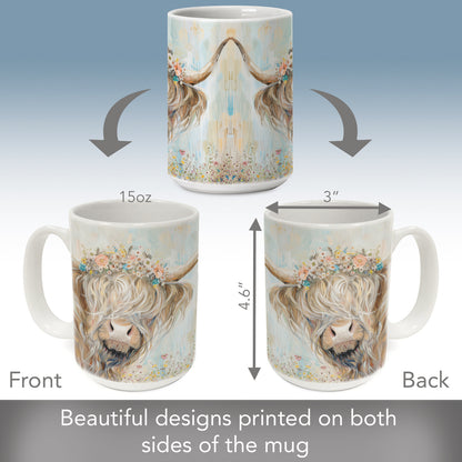 Highland Beauty Large Decorative Ceramic Mug 15 oz. Manufactured in the USA