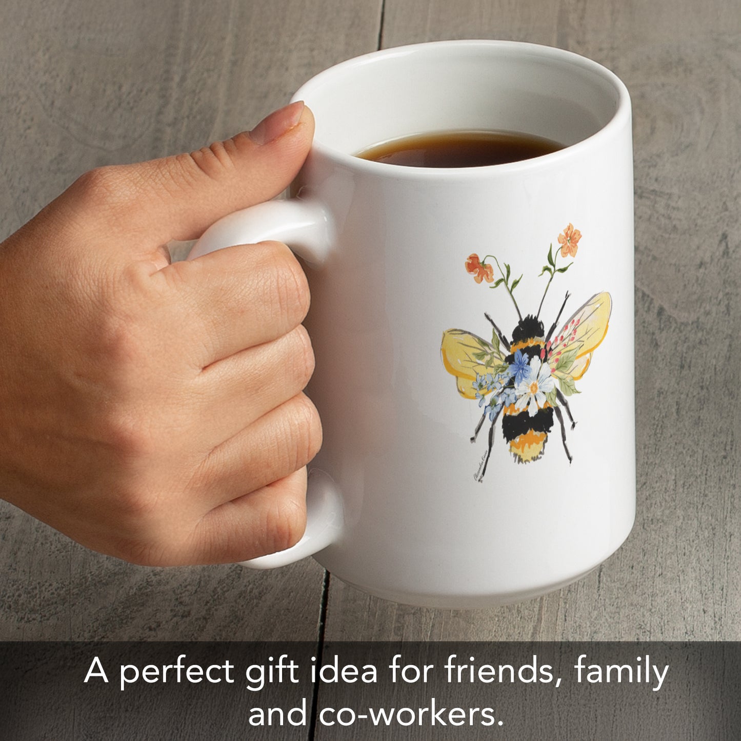 Highland Home Floral Bee Large Decorative Ceramic Mug 15 oz. Manufactured in the USA