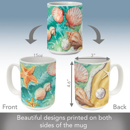 Highland Home Beach Shells Large Decorative Ceramic Mug 15 oz. Manufactured in the USA
