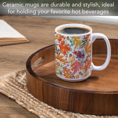 Highland Home Colorful Autumn Large Decorative Ceramic Mug 15 oz. Manufactured in the USA