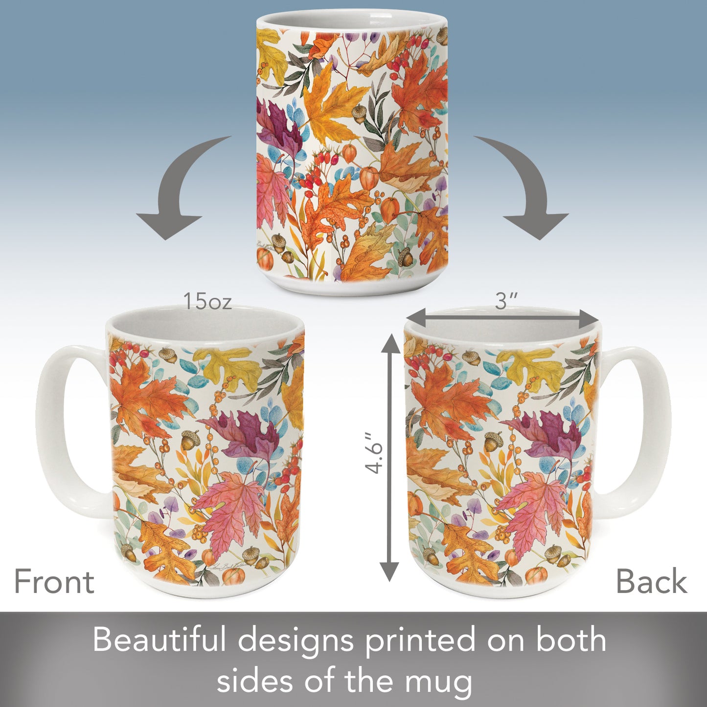 Highland Home Colorful Autumn Large Decorative Ceramic Mug 15 oz. Manufactured in the USA