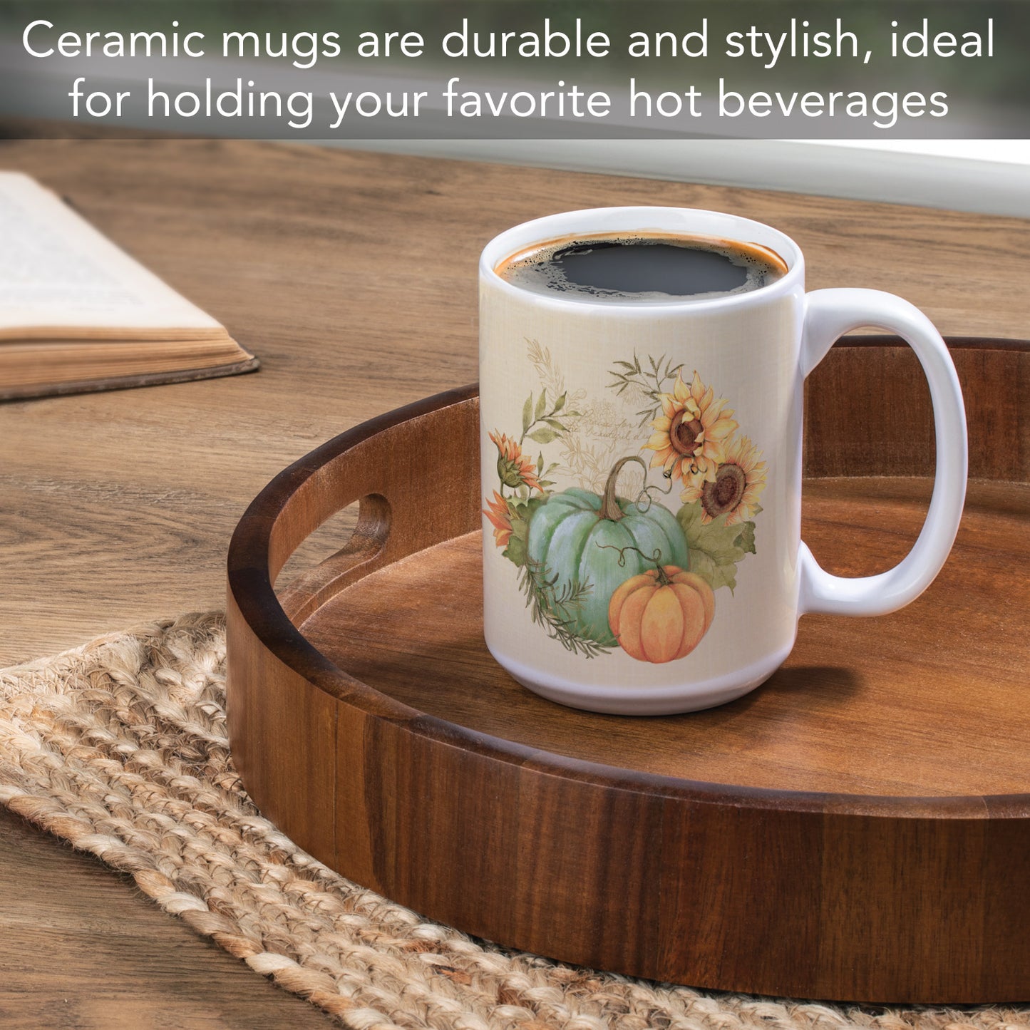 Highland Home Harvest Fields Large Decorative Ceramic Mug 15 oz. Manufactured in the USA