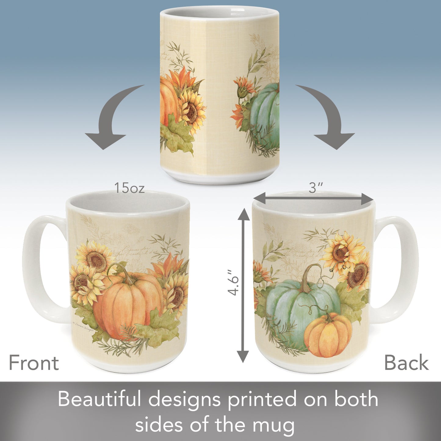 Highland Home Harvest Fields Large Decorative Ceramic Mug 15 oz. Manufactured in the USA