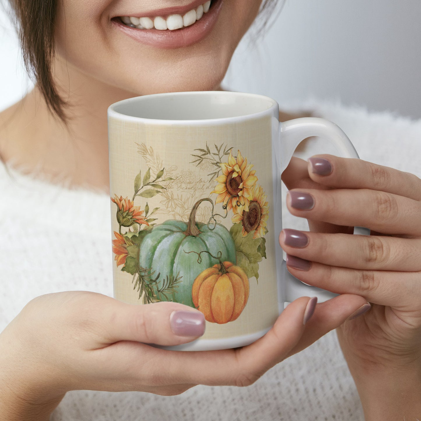 Highland Home Harvest Fields Large Decorative Ceramic Mug 15 oz. Manufactured in the USA