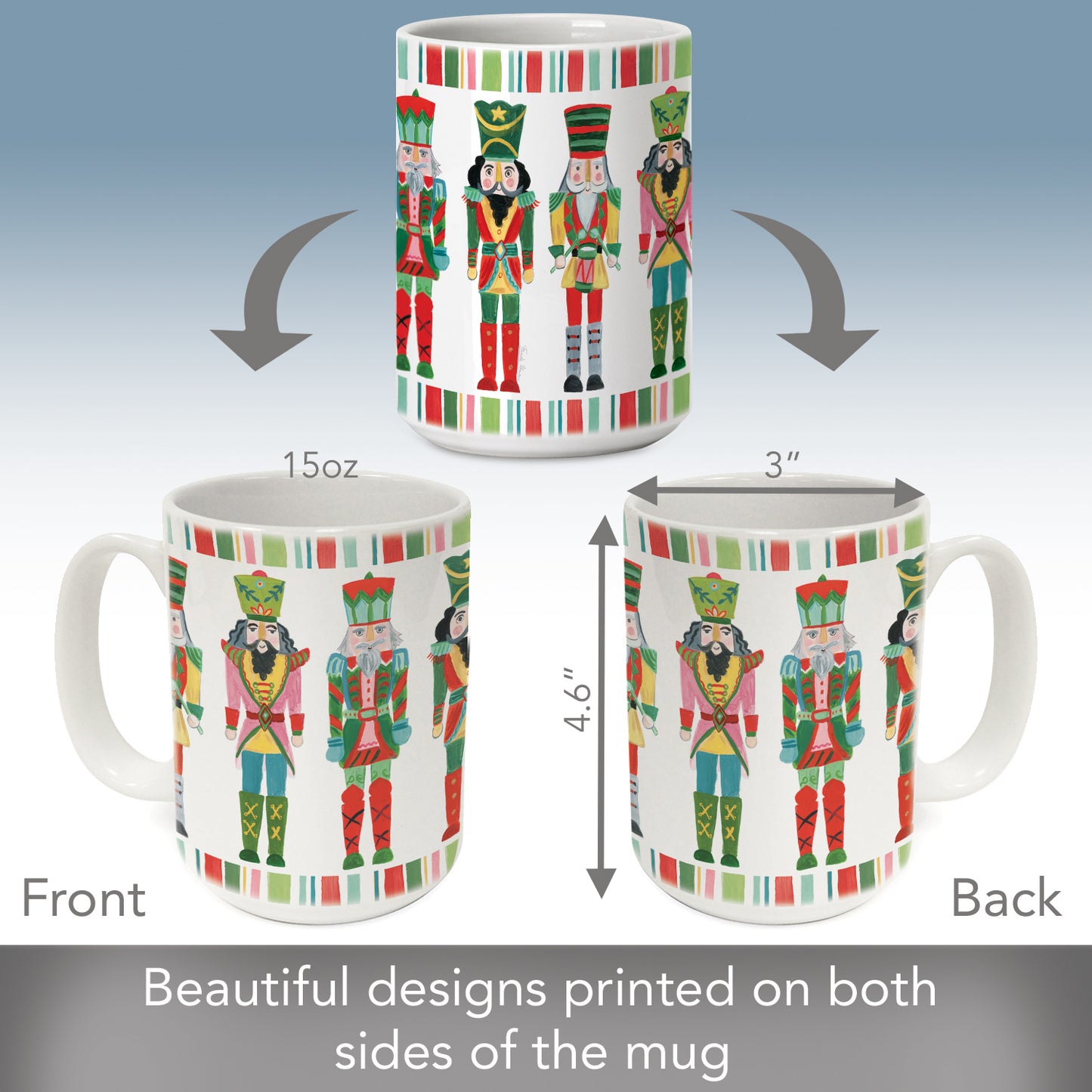 Highland Home Holiday Nutcracker Large Decorative Ceramic Mug 15 oz. Manufactured in the USA
