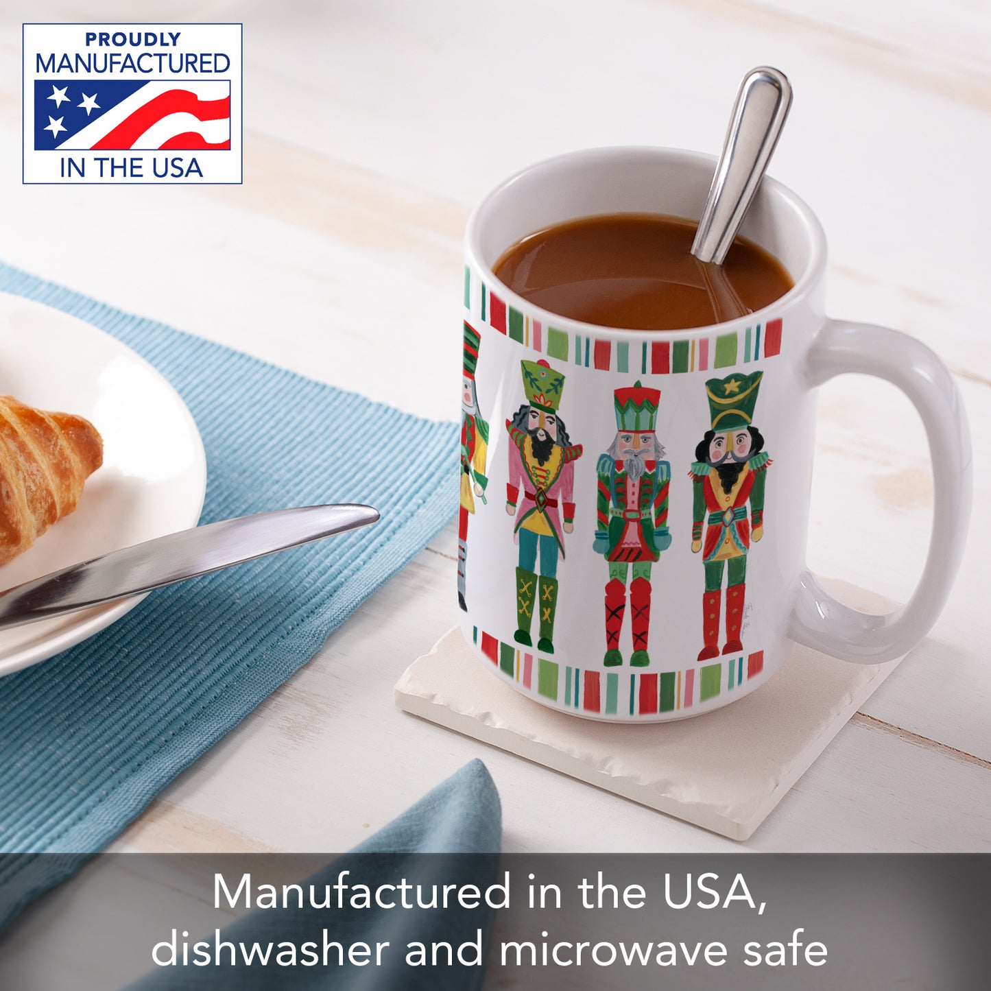 Highland Home Holiday Nutcracker Large Decorative Ceramic Mug 15 oz. Manufactured in the USA