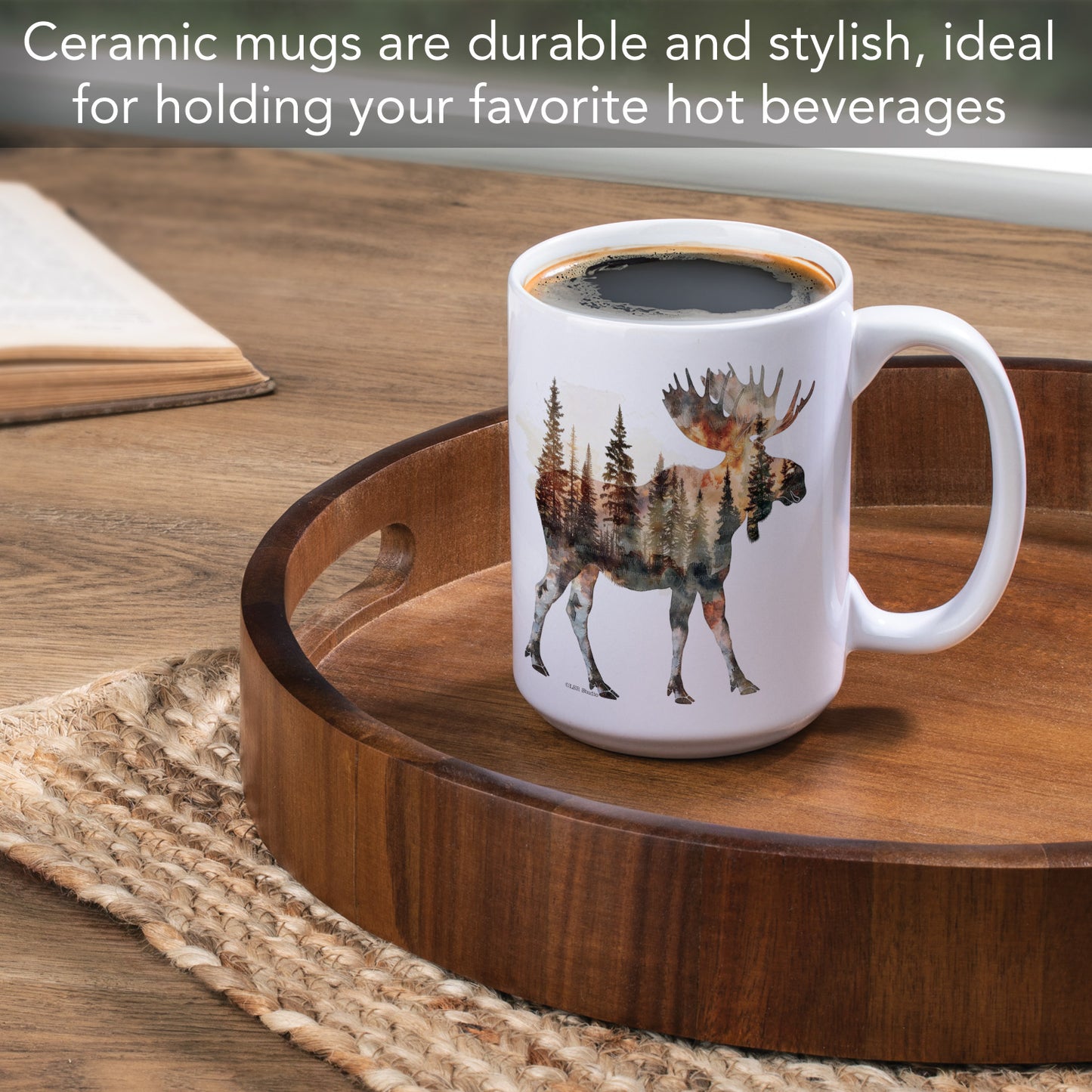 Highland Home Moose Silhouette Large Decorative Ceramic Mug 15 oz. Manufactured in the USA