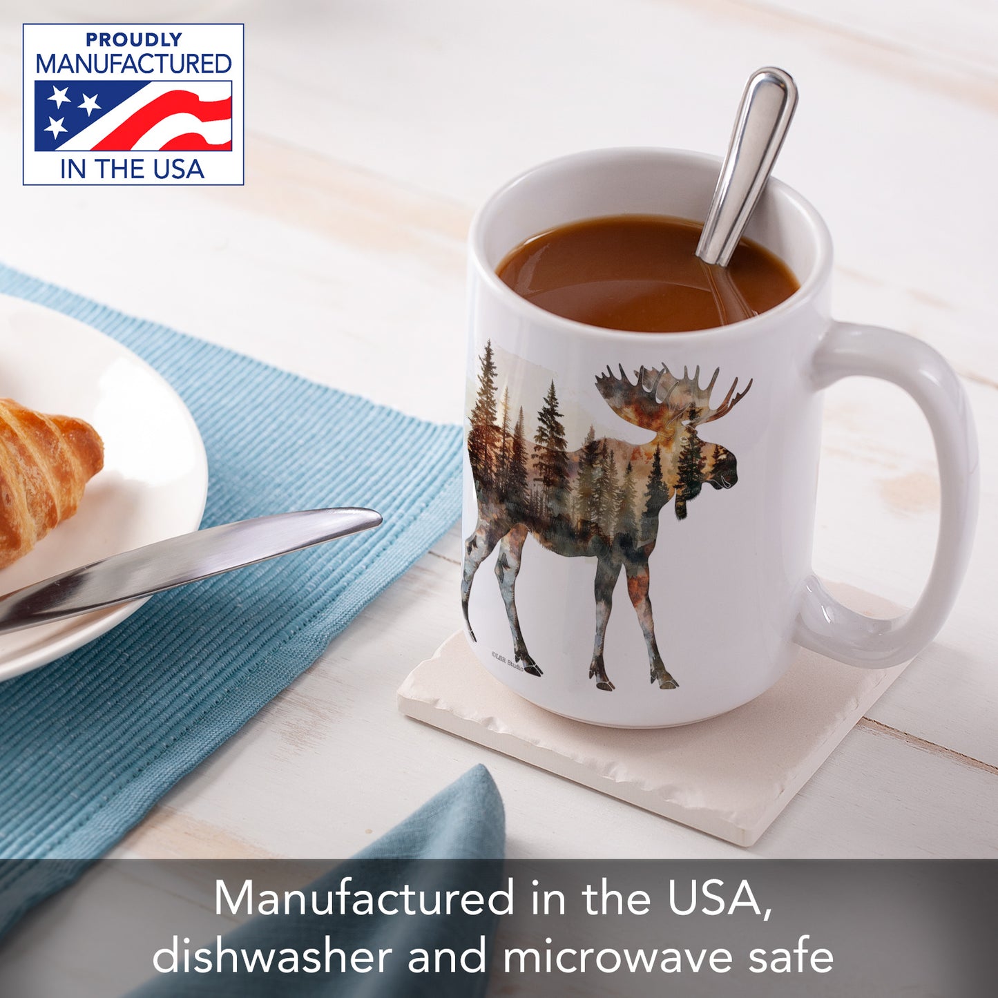 Highland Home Moose Silhouette Large Decorative Ceramic Mug 15 oz. Manufactured in the USA