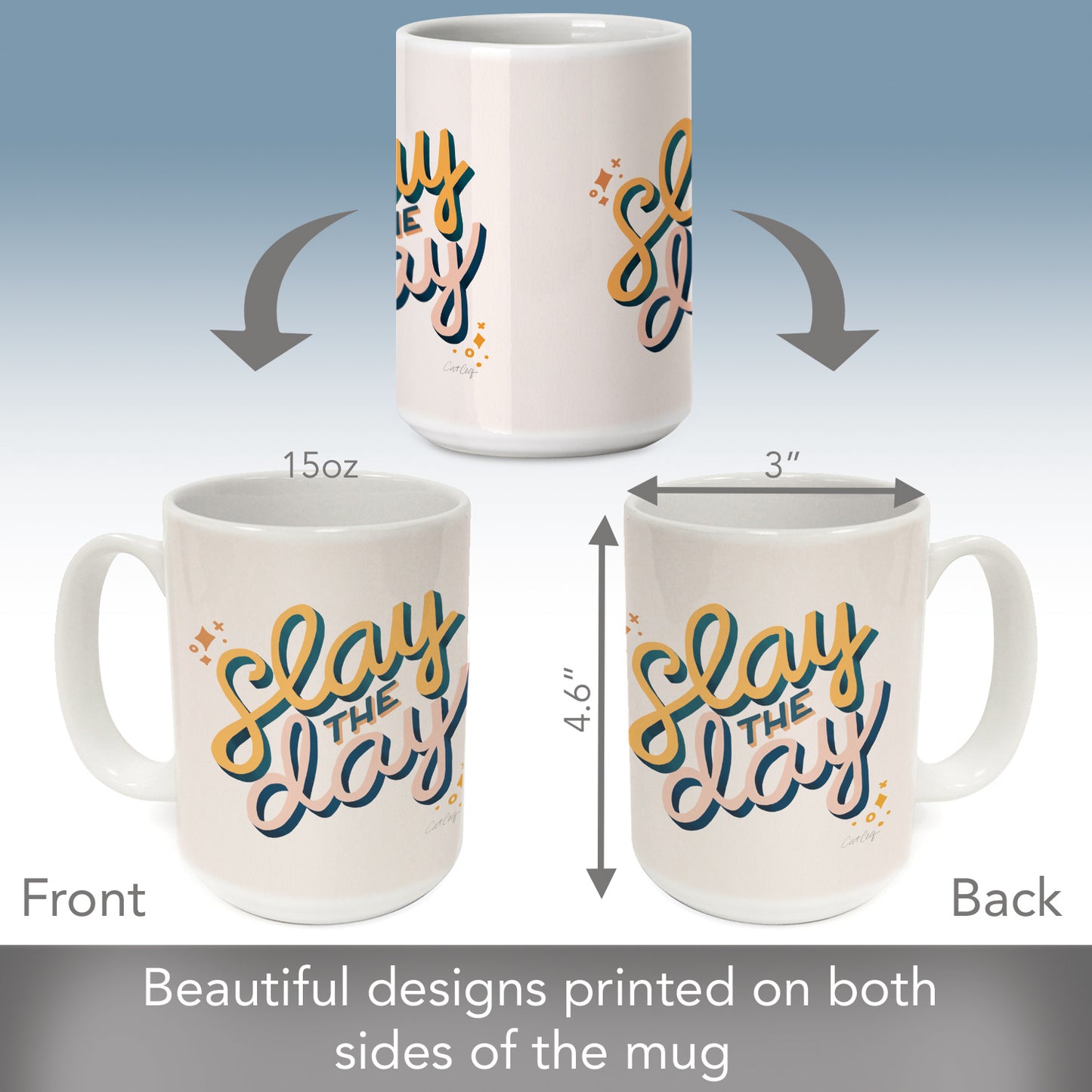 Highland Home Slay The Day 15 oz. Ceramic Mug Manufactured in the USA Dishwasher Safe Microwave Safe