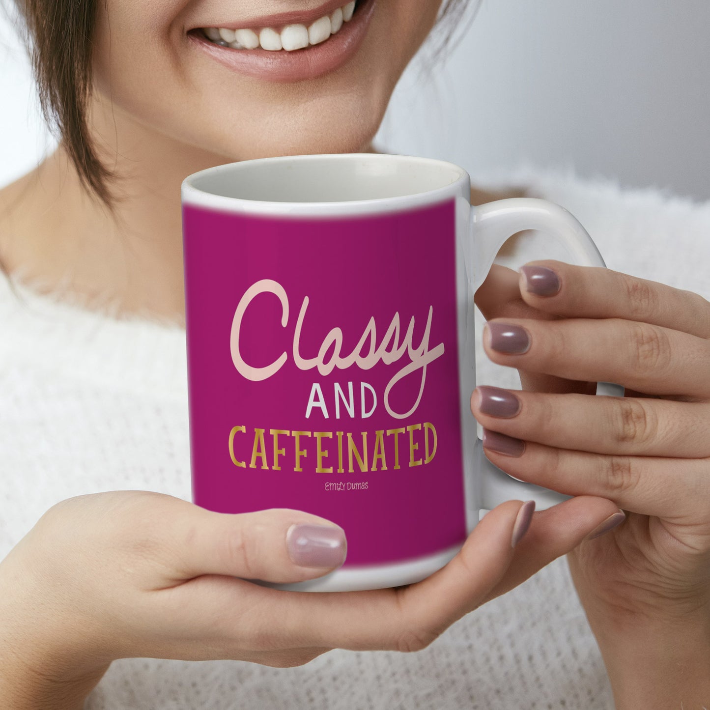 Highland Home Classy & Caffeinated 15 oz. Ceramic Mug Manufactured in the USA Dishwasher Safe Microwave Safe
